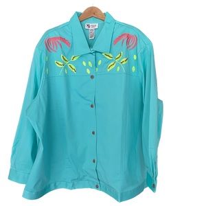 MAGGIE SWEET New Mint Green Cotton Embroidered Beaded Shirt  Size 4X